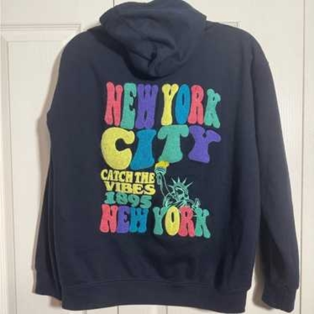 New York City Embroidered Hoodie - Blue Gray In XL NWT